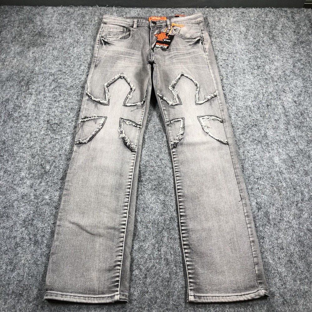 RGSTR Jeans Mens 30x32 Light Gray Relaxed Straight Distressed Stretch Denim